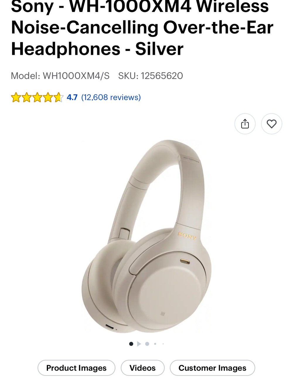Sony WH-1000XM4 Wireless Over-Ear Headphones - Cream with Gold Logo